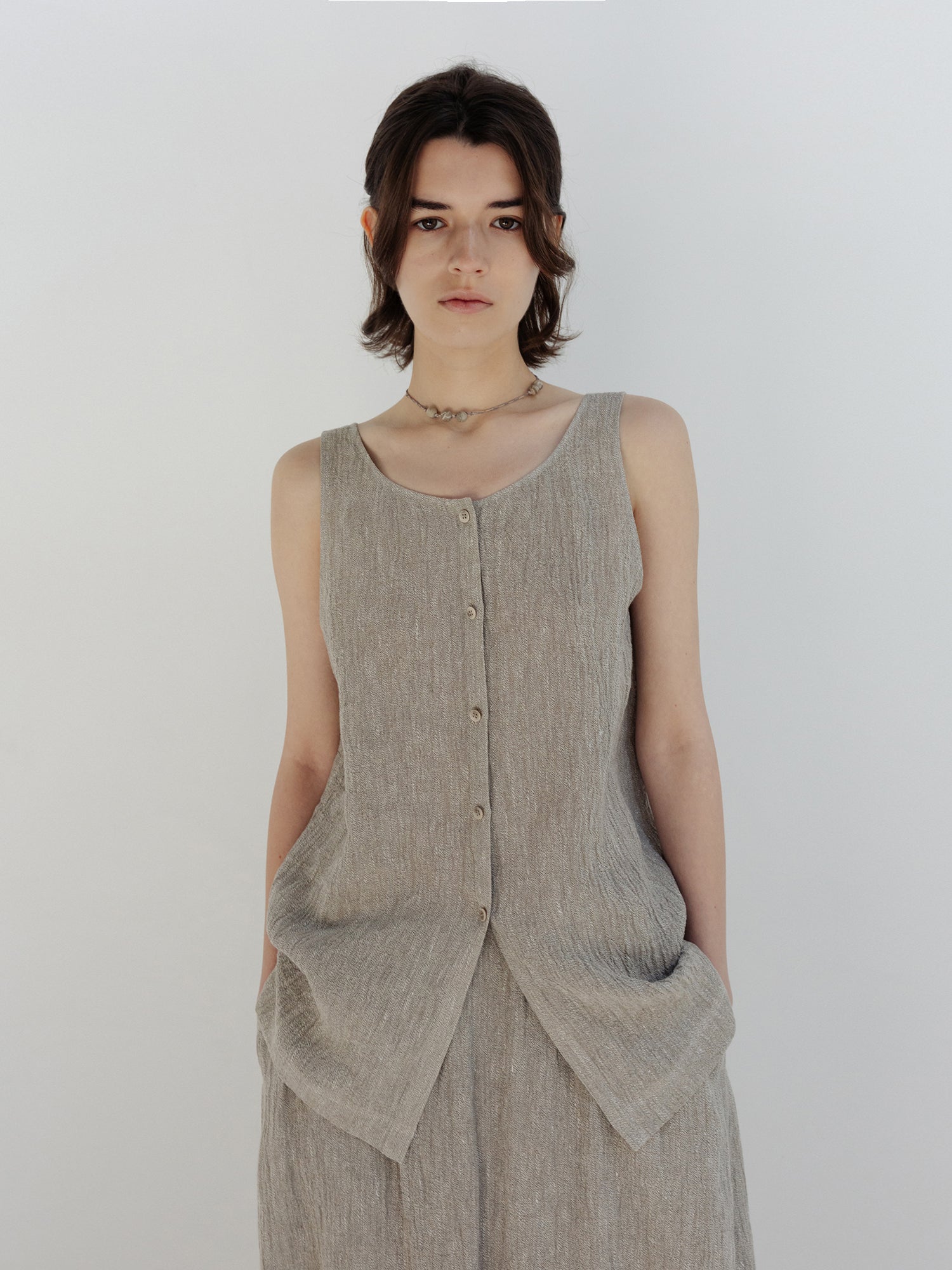 MOIA 2way linen blouse (ash beige)