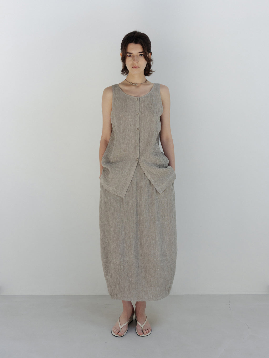MOIA 2way linen blouse (ash beige)