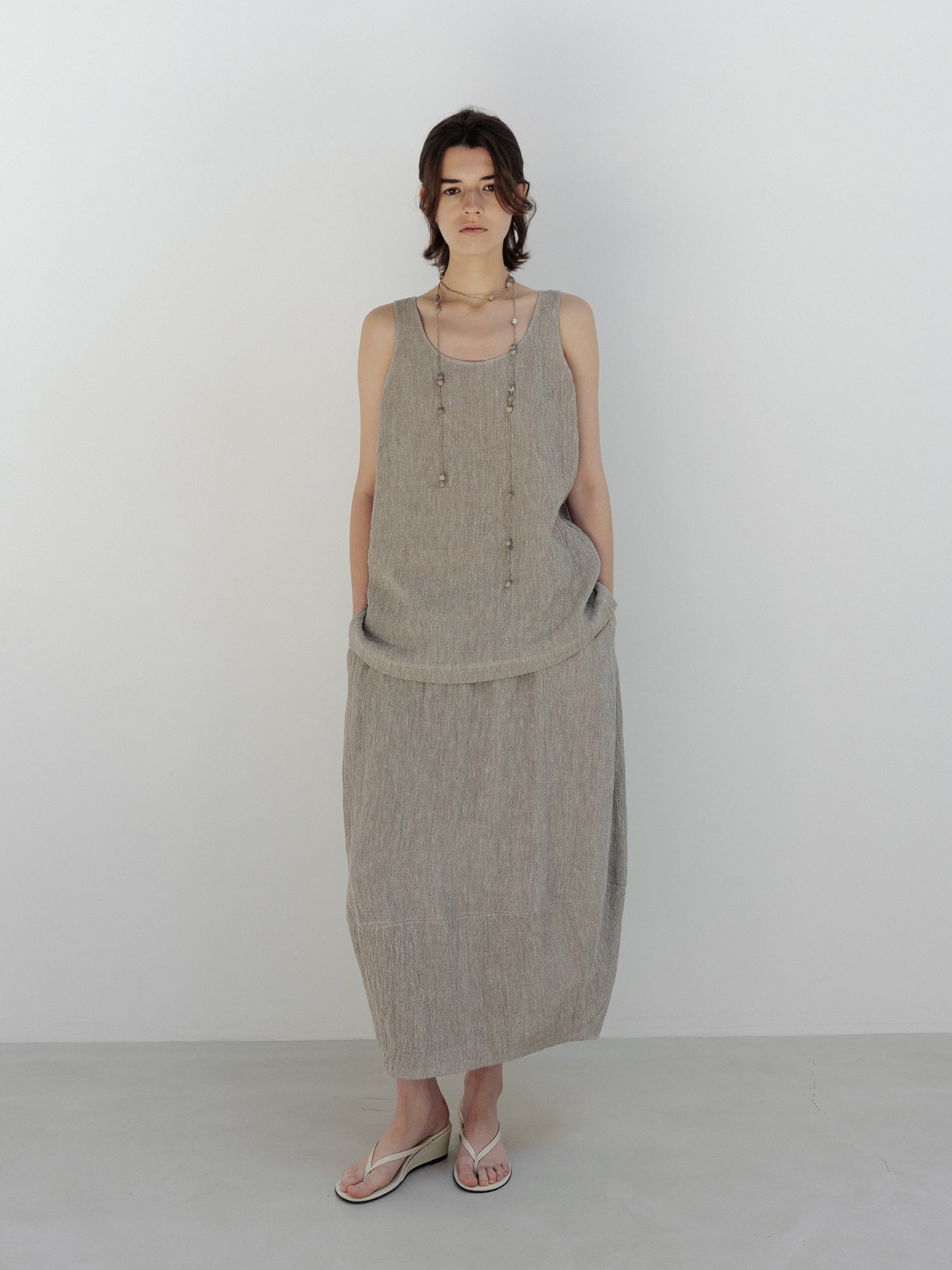 MOIA 2way linen blouse (ash beige)