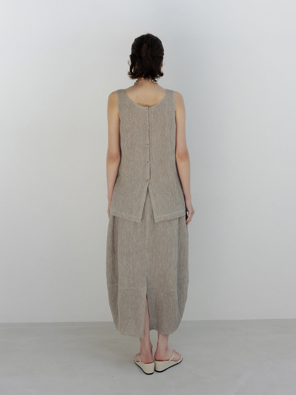 MOIA 2way linen blouse (ash beige)