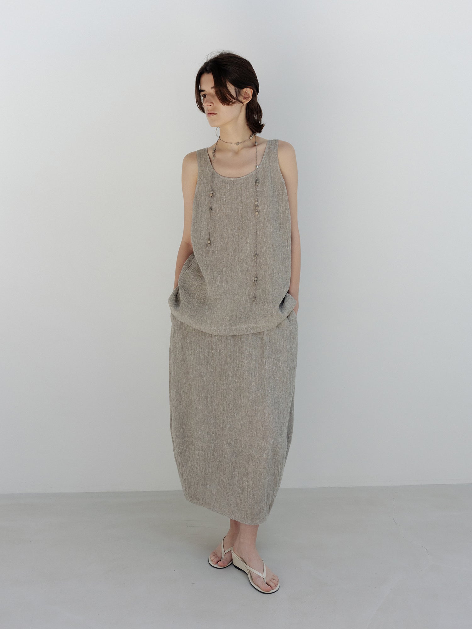 MOIA 2way linen blouse (ash beige)