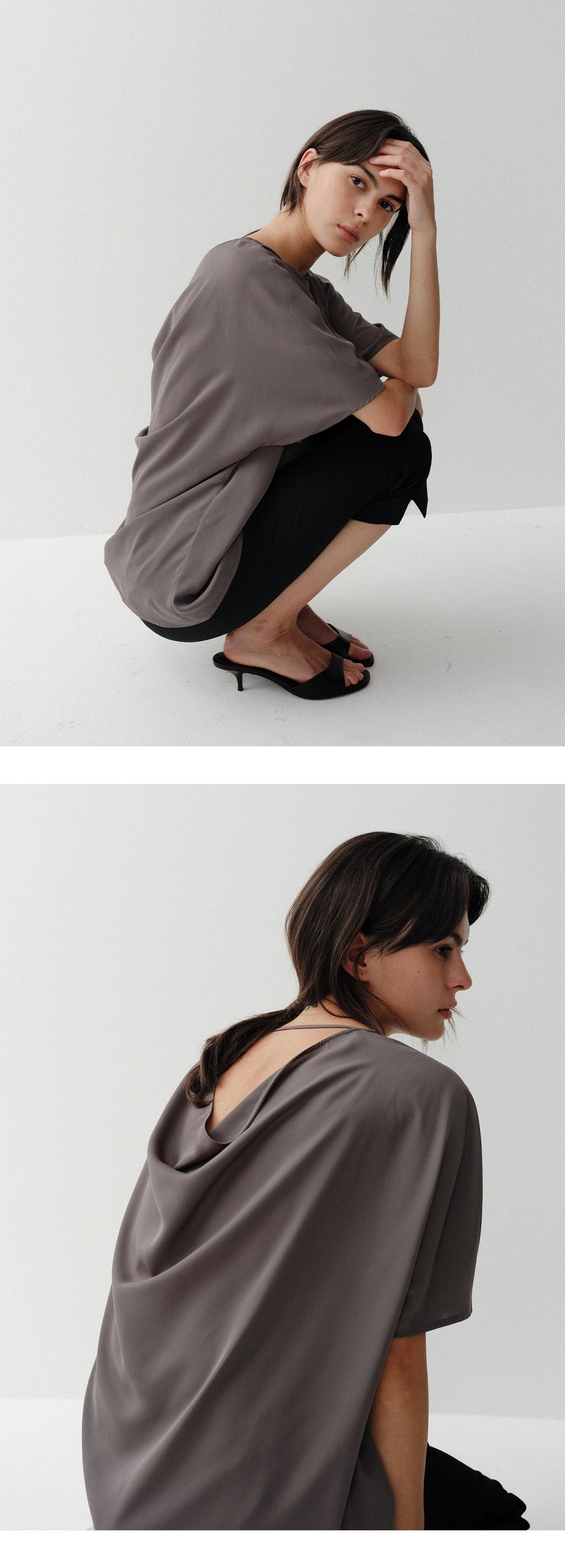 EAAH BACK COWL BLOUSE (BROWN)