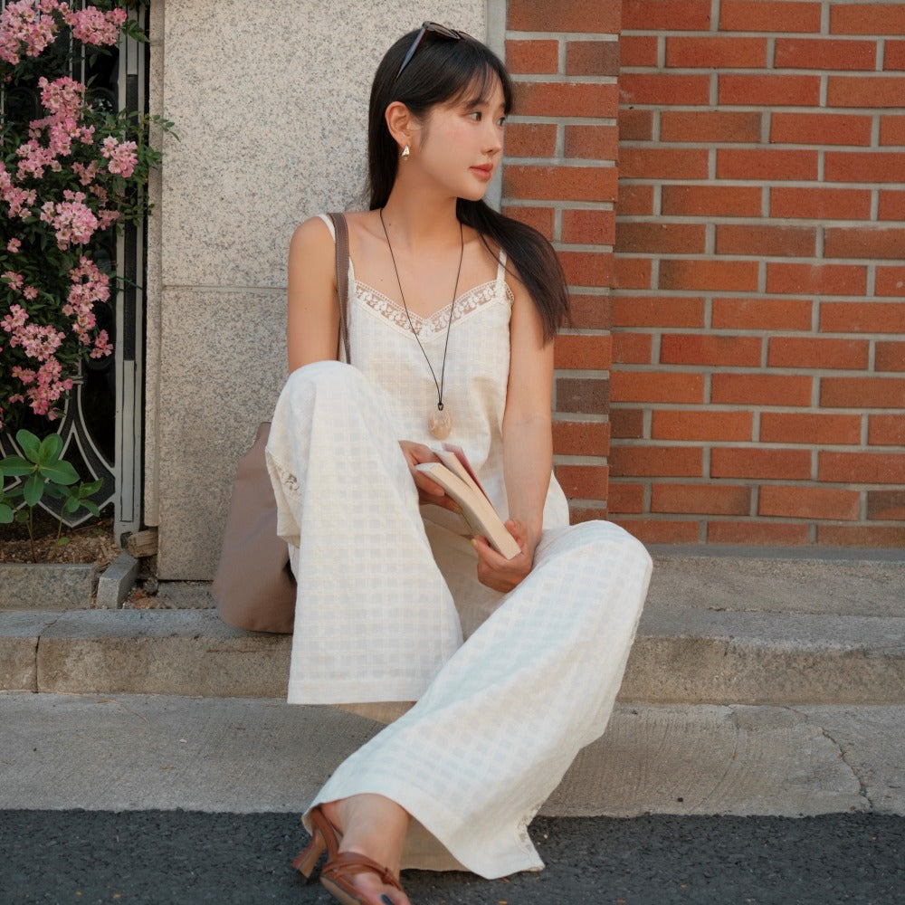 WIOE Lace-Trim Jacquard Cami_Ivory