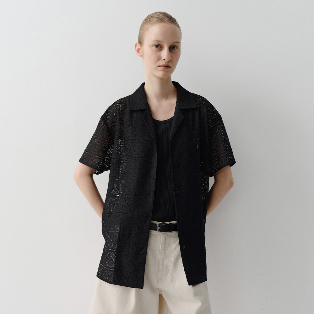 EAAH OPEN COLLAR LACE SHIRT (BLACK)
