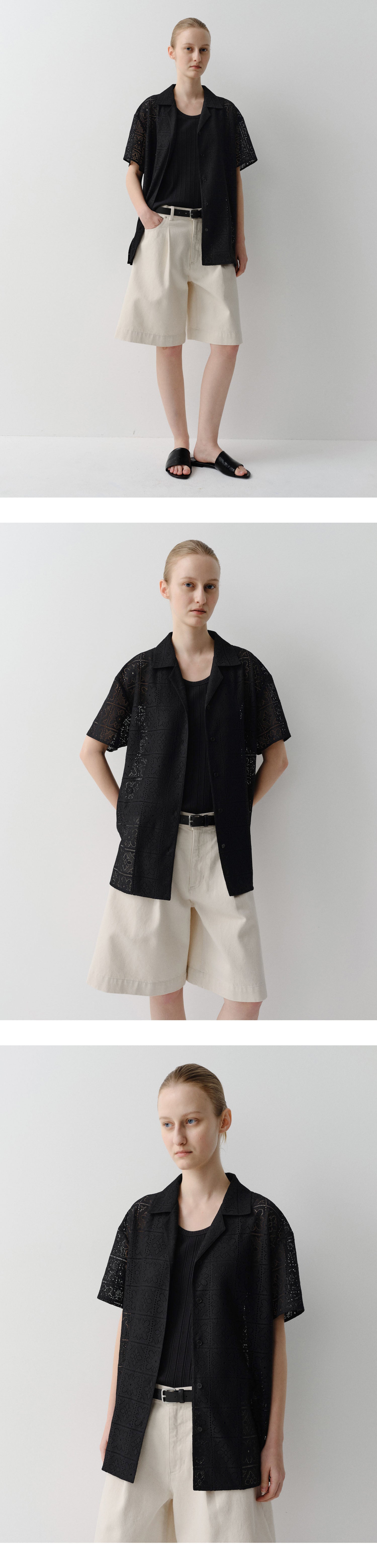 EAAH OPEN COLLAR LACE SHIRT (BLACK)