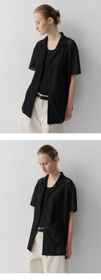 EAAH OPEN COLLAR LACE SHIRT (BLACK)