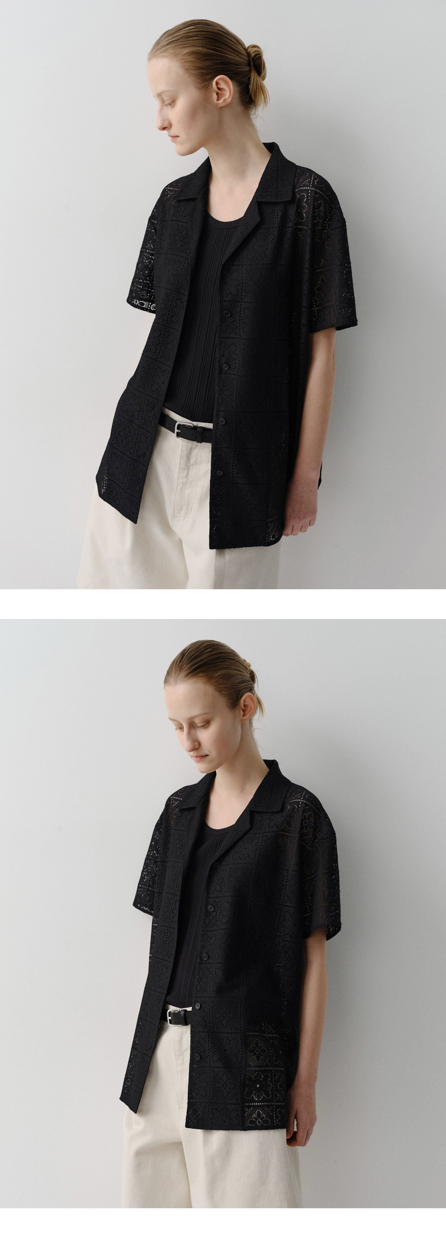 EAAH OPEN COLLAR LACE SHIRT (BLACK)