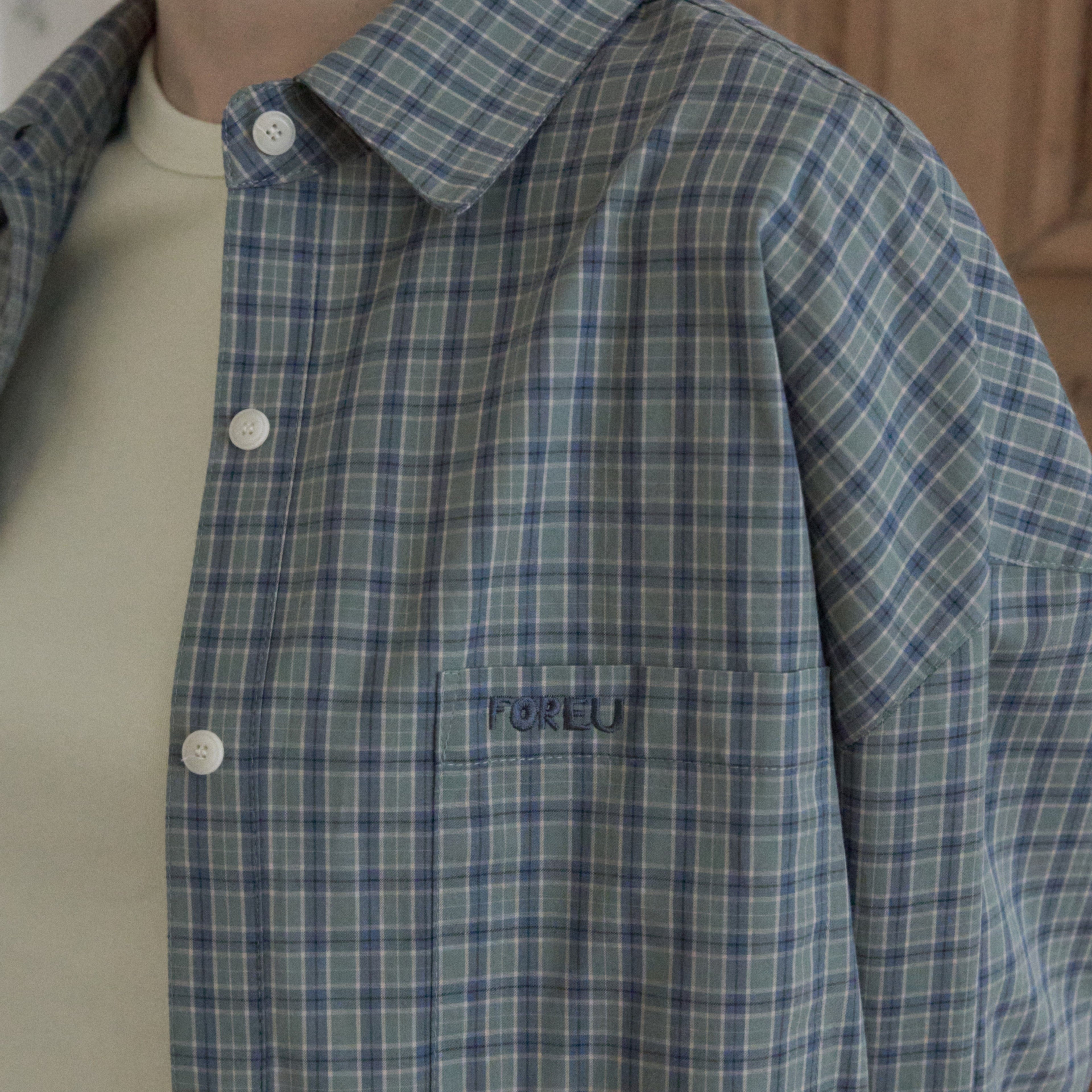 FOREU [29CM Exclusive] (4th) Overfit Check Shirt (Blue)