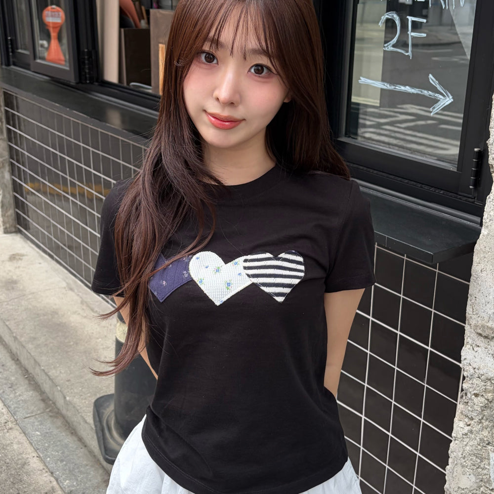 Rogin N Rosie Heart Patch Cotton T-shirt Black
