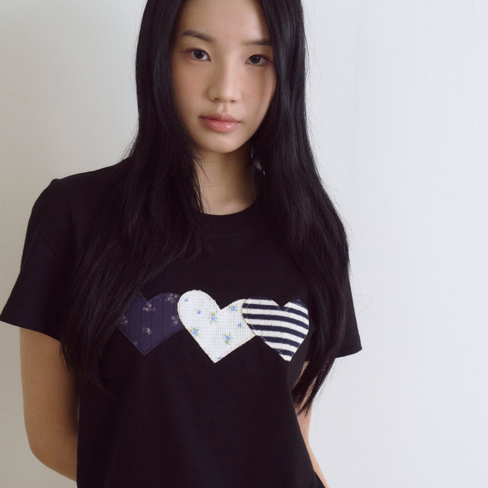 Rogin N Rosie Heart Patch Cotton T-shirt Black