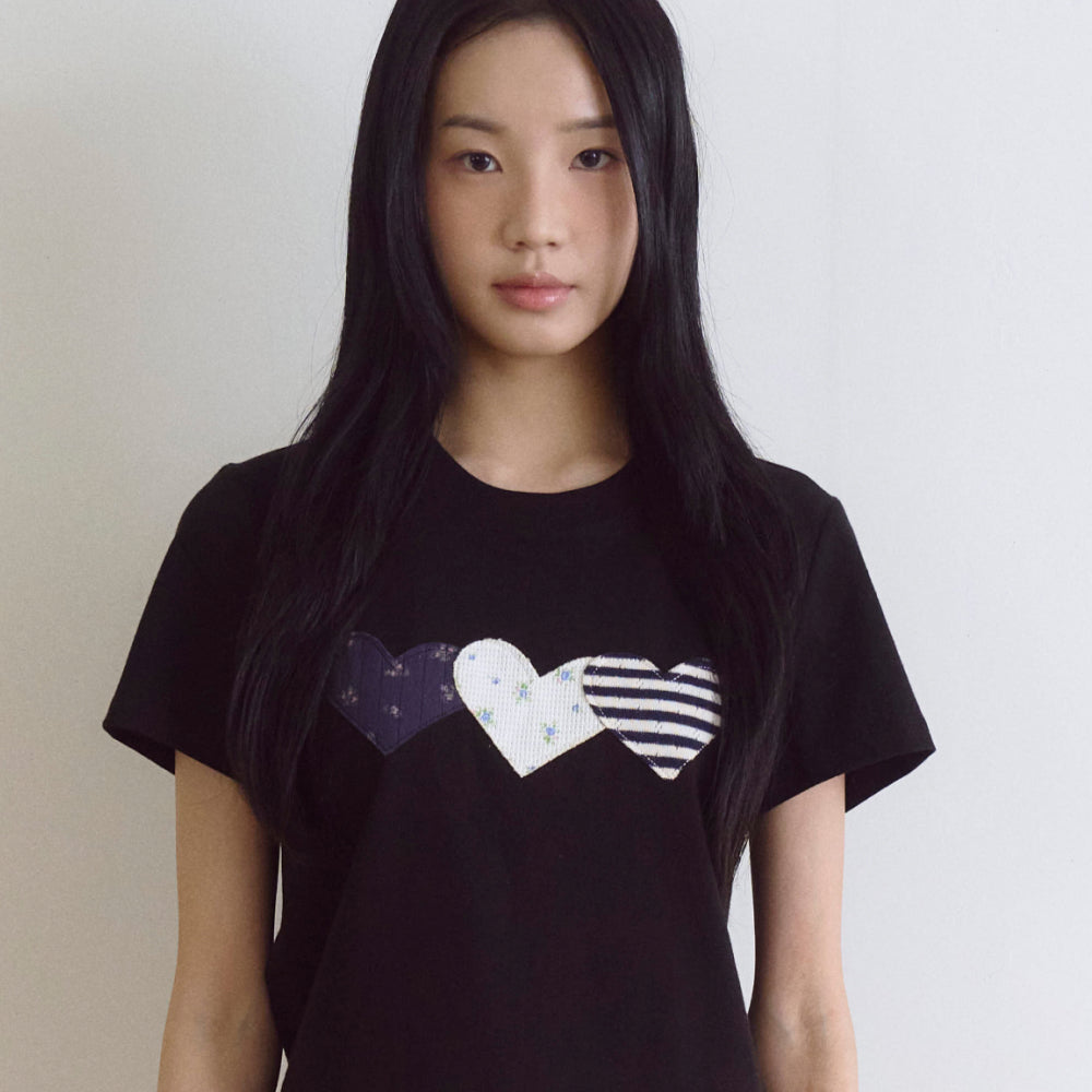 Rogin N Rosie Heart Patch Cotton T-shirt Black