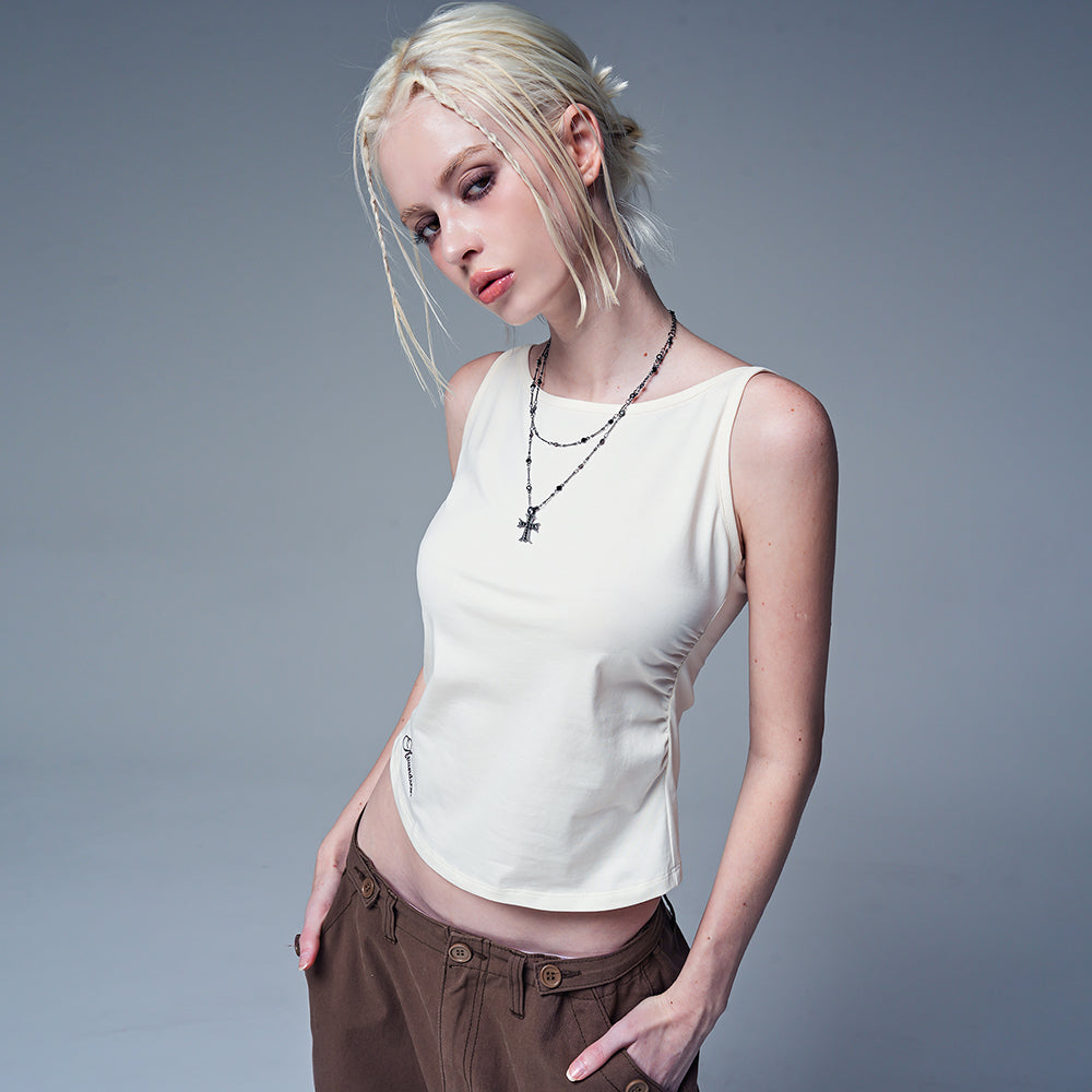AVANDRESS Lupine Boat Neck Shirring Sleeveless_9Colors