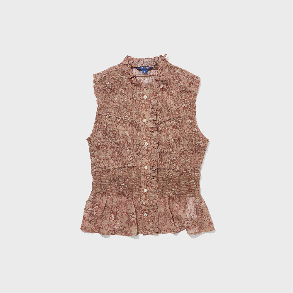 PENFIELD Frill embroidery smoking sleeveless blouse beige_FS2WV21F