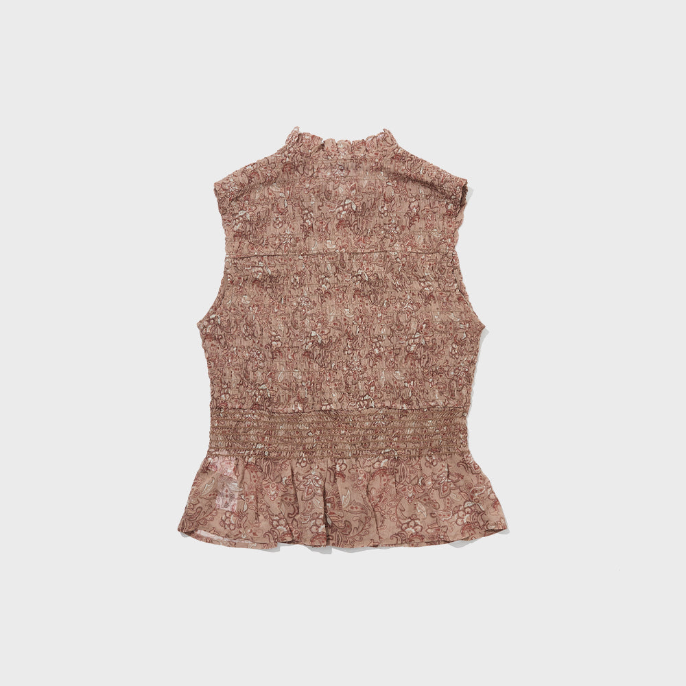PENFIELD Frill embroidery smoking sleeveless blouse beige_FS2WV21F