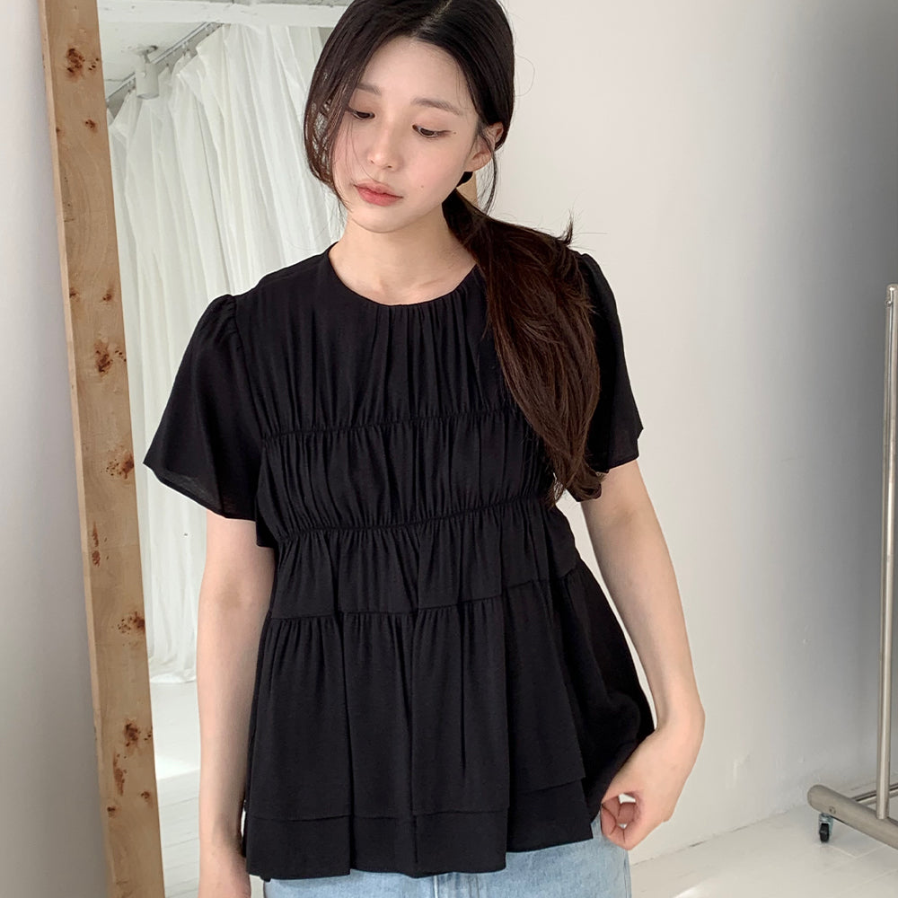 SO IR (2COLOR)SHIRRING LAYERED BLOUSE