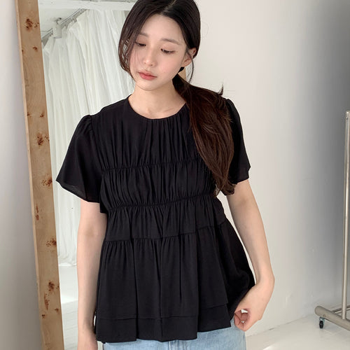 SO IR (2COLOR)SHIRRING LAYERED BLOUSE