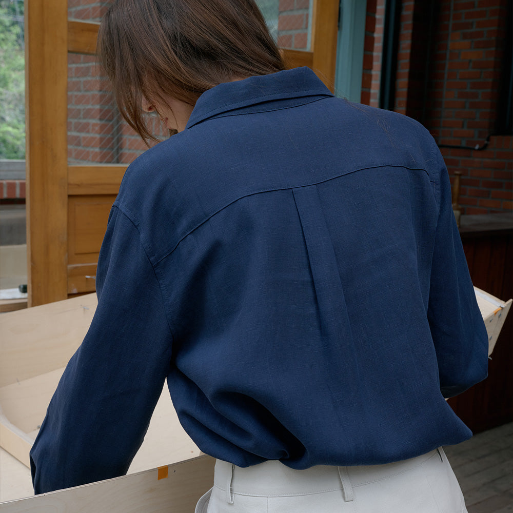 LCVE LINEN BLEND BASIC SHIRT_NAVY