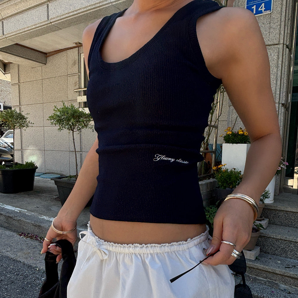 GLOWNY ROCKY WAFFLE SLEEVELESS TOP 2.0 (NAVY)