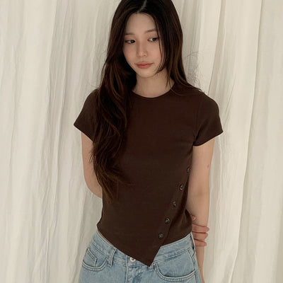 (4color)UNBALANCE BUTTON T-SHIRT