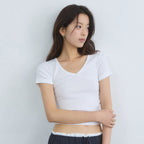ADAUL [Wearing Chaerang] V-line detail slim fit t shirt - 3color