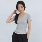 ADAUL [Wearing Chaerang] V-line detail slim fit t shirt - 3color