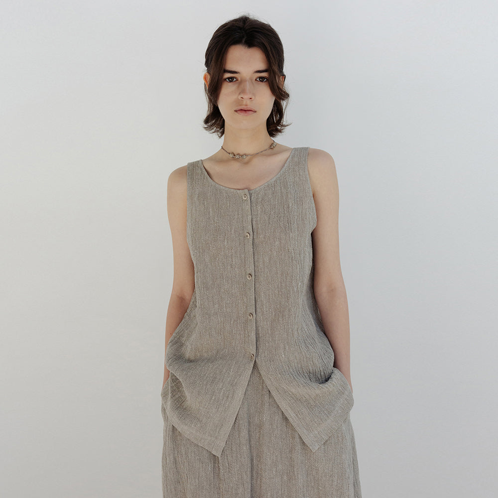 MOIA 2way linen blouse (ash beige)