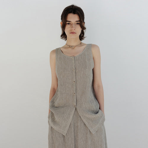 MOIA 2way linen blouse (ash beige)