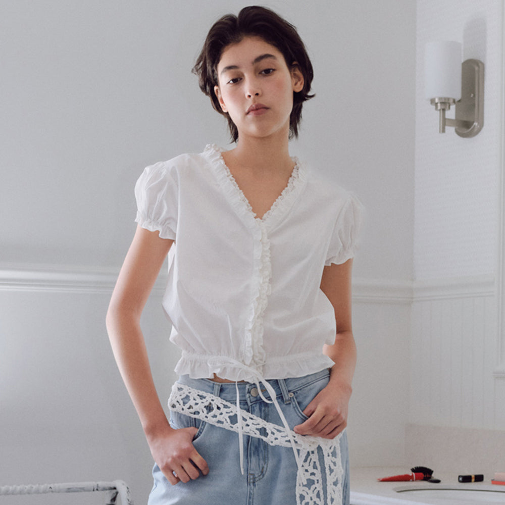 BAIE OUD Lace frill blouse_white