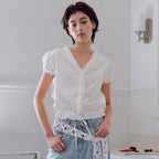 BAIE OUD Lace frill blouse_white