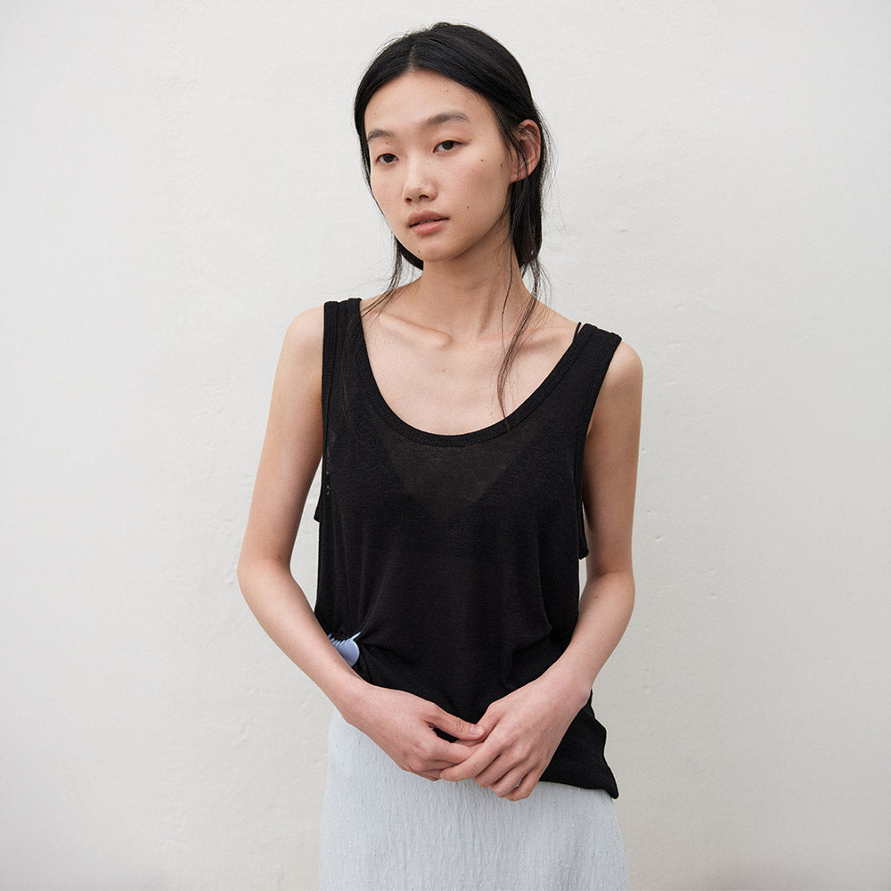MANGOMANYPLEASE UNDER LINEN SLEEVELESS_BLACK