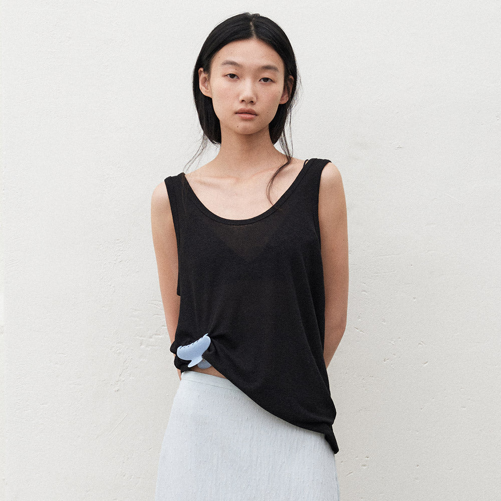MANGOMANYPLEASE UNDER LINEN SLEEVELESS_BLACK