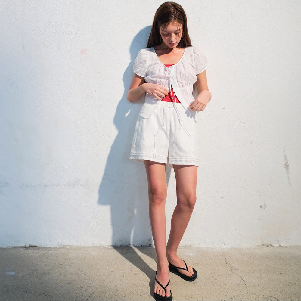 kuho plus Eyelet Ribbon Blouse White (KE6660M021)