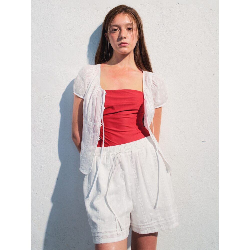 kuho plus Eyelet Ribbon Blouse White (KE6660M021)