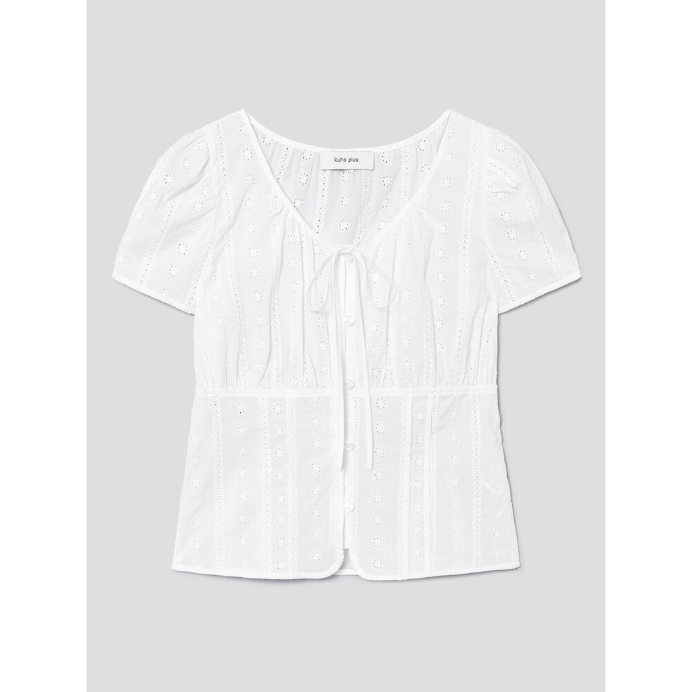 kuho plus Eyelet Ribbon Blouse White (KE6660M021)
