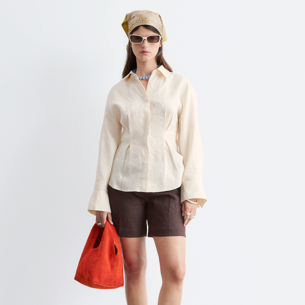 & Other Stories Pleated Waist Linen Shirt (Light Beige)