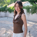 SOMEWHEREBUTTER [2nd] Elia Satin Blouse - Brown
