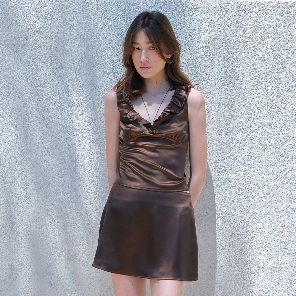 SOMEWHEREBUTTER [2nd] Elia Satin Blouse - Brown
