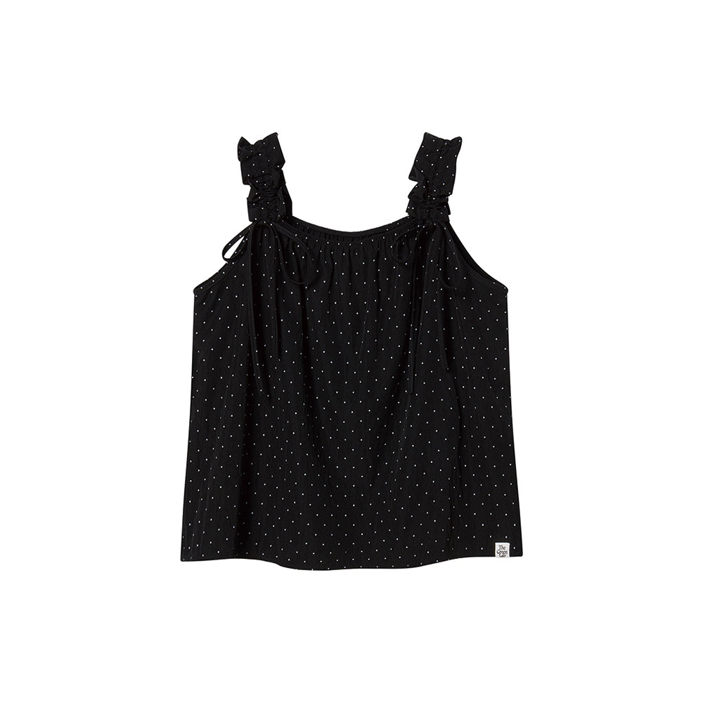 THE GREEN LAB Dot crunch ribbon tank top [black]