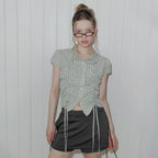 TWEE Bota check shirring collar short sleeve blouse