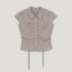 TWEE Bota check shirring collar short sleeve blouse