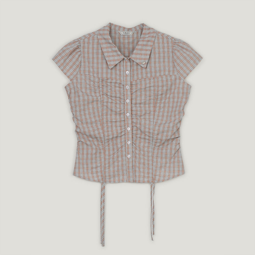 TWEE Bota check shirring collar short sleeve blouse