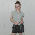TWEE Bota check shirring collar short sleeve blouse