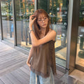 PROJECTWAVE (worn by actress Jo Yi-hyeon) Square Lace Slit Top [BROWN]