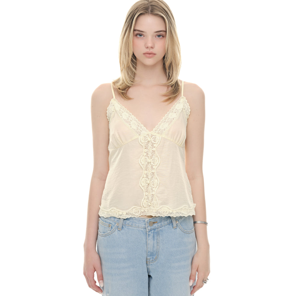 TOOMUCHTAX Lace Slip Sleeveless Top Yellow