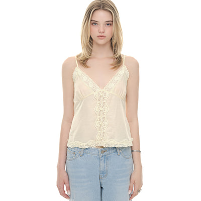 Lace Slip Sleeveless Top Yellow