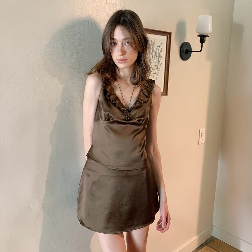 SOMEWHEREBUTTER [2nd] Elia Satin Blouse - Brown