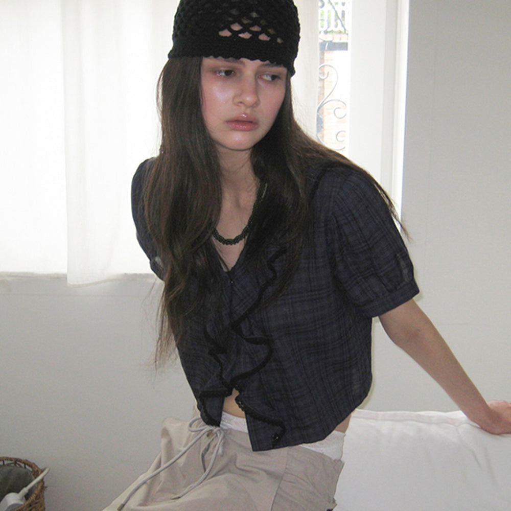 GNOHNOEY [2nd] Ruffle Lace Blouse (Check)