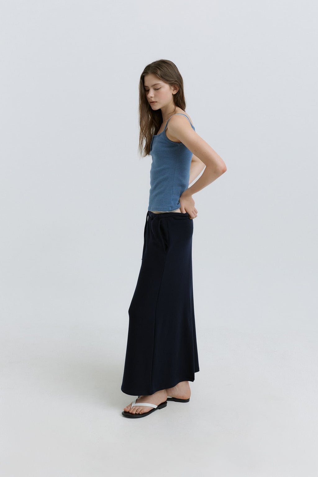HACER Stripe Henri Neck Sleeveless (2color)