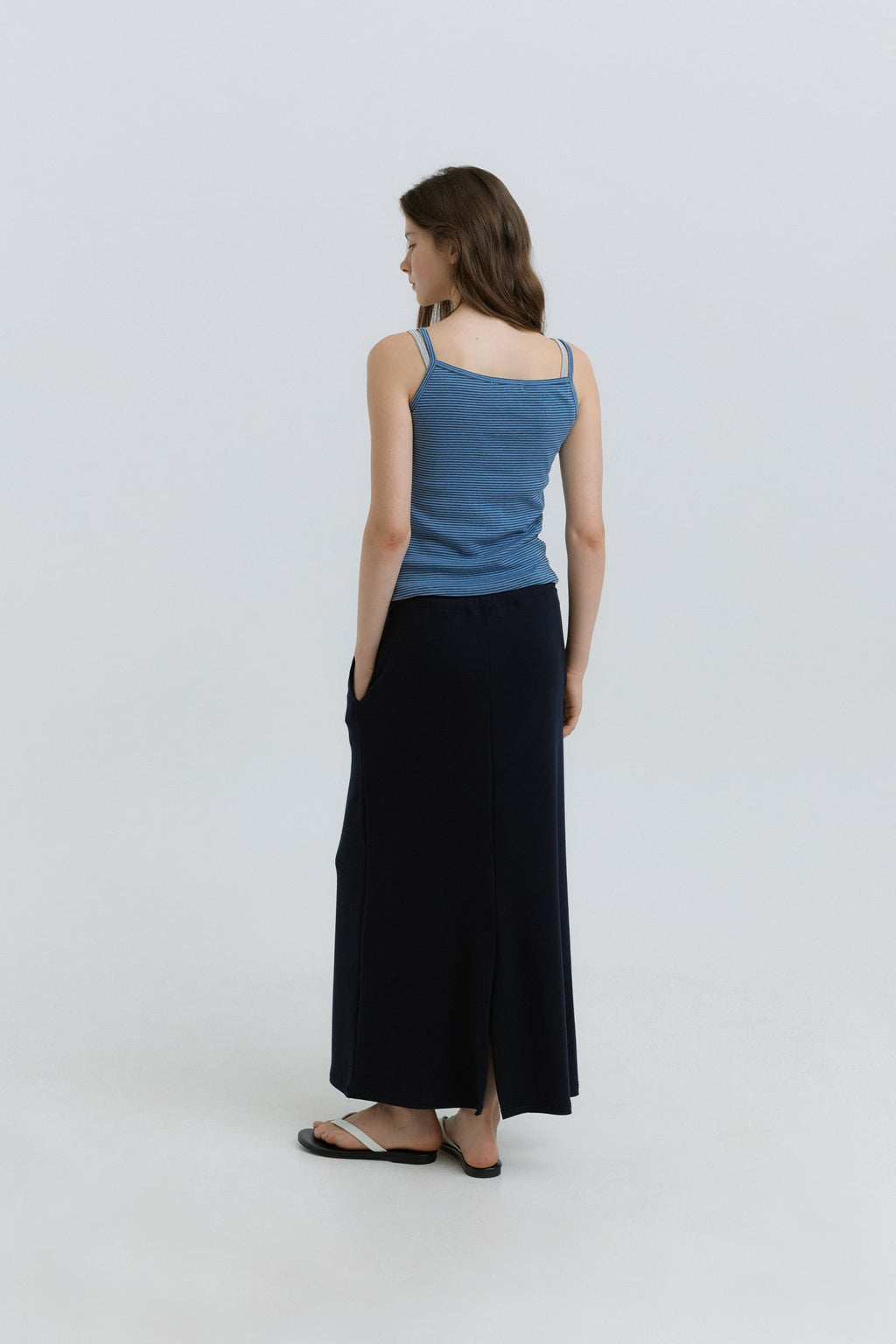 HACER Stripe Henri Neck Sleeveless (2color)