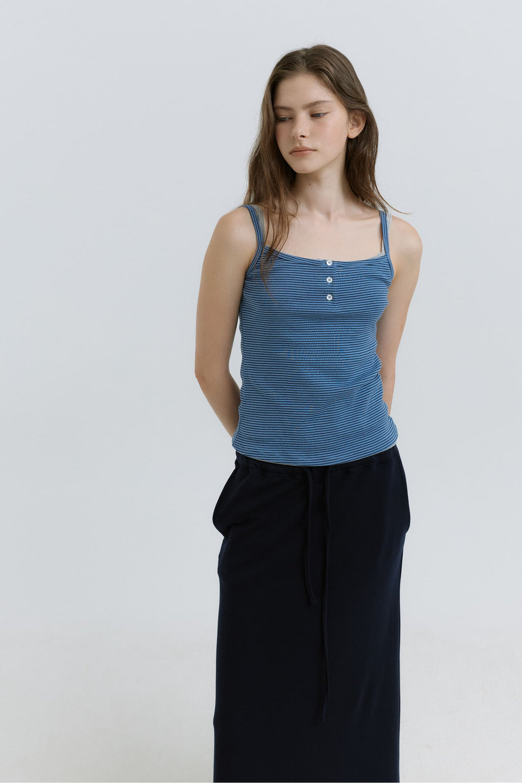 HACER Stripe Henri Neck Sleeveless (2color)